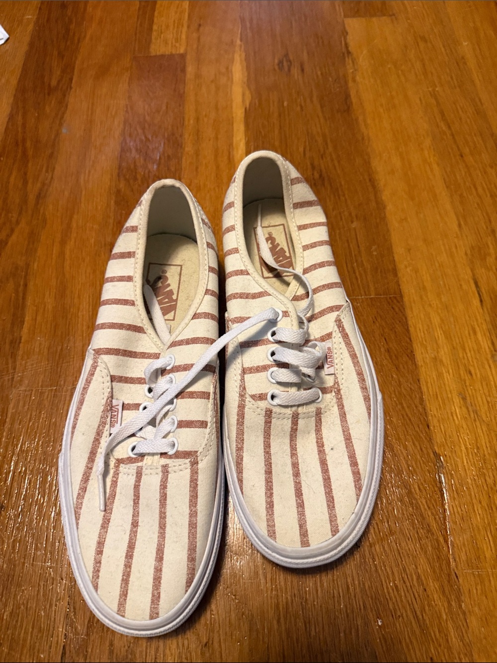 Vans Cream Canvas Low-Top Sneakers with Rust Stripes